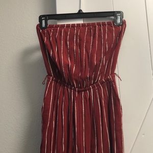 maroon romper with white stripes